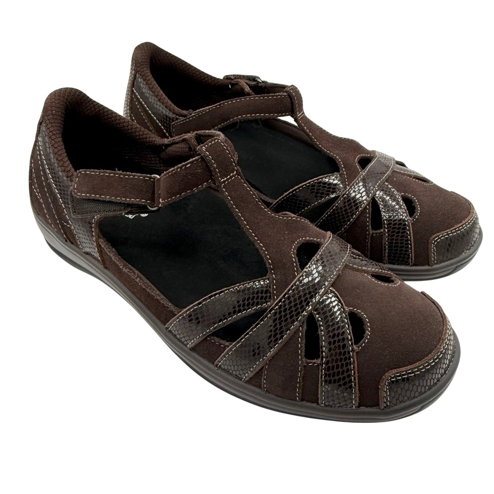 OrthoFeet Mary Janes Sz. 9 B Brown Suede T Strap Comfort Walking Shoes Sandals